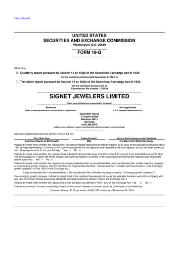 Thumbnail Signet Jewelers
 10-Q Quarterly Report FY2025 