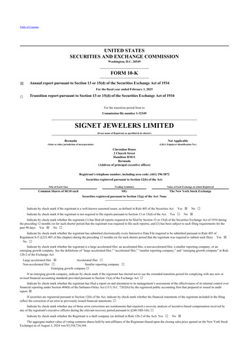 Thumbnail Signet Jewelers
 10-K Annual Report 2025