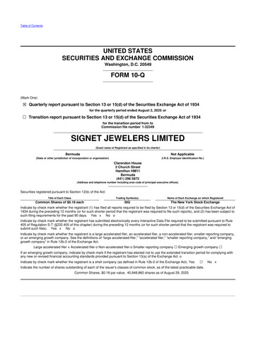 Thumbnail Signet Jewelers
 10-Q Quarterly Report FY2026 