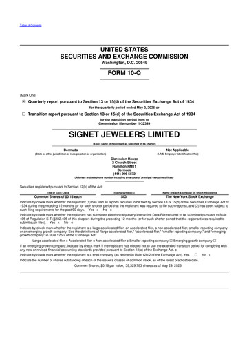 Thumbnail Signet Jewelers
 10-Q Quarterly Report FY2027 