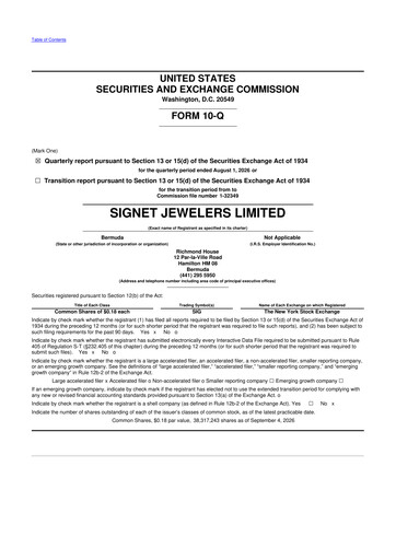 Thumbnail Signet Jewelers
 10-Q Quarterly Report FY2027 