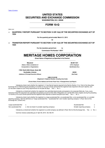 Thumbnail Meritage Homes 10-Q Quarterly Report FY2013 