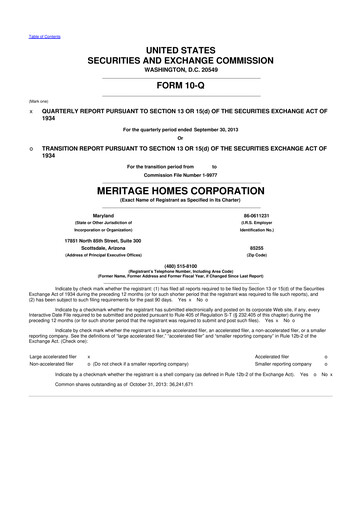Thumbnail Meritage Homes 10-Q Quarterly Report FY2013 