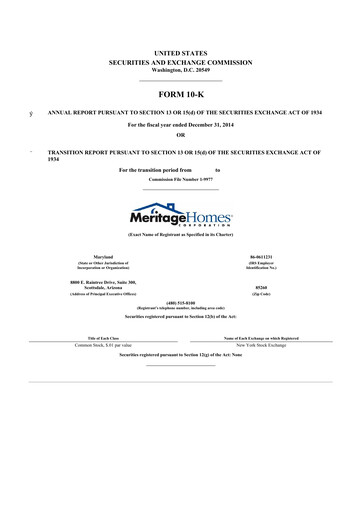 Thumbnail Meritage Homes 10-K Annual Report 2014