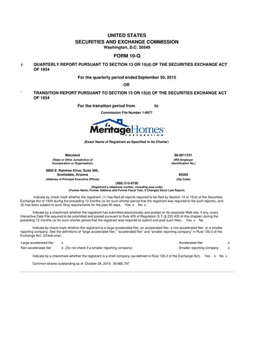 Thumbnail Meritage Homes 10-Q Quarterly Report FY2015 