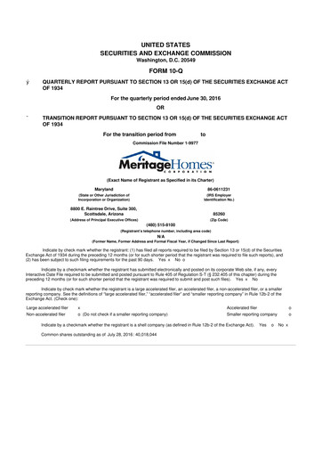 Thumbnail Meritage Homes 10-Q Quarterly Report FY2016 