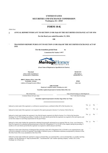 Thumbnail Meritage Homes 10-K Annual Report 2016