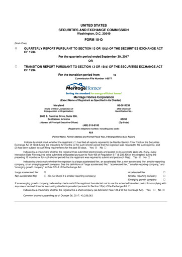 Thumbnail Meritage Homes 10-Q Quarterly Report FY2017 