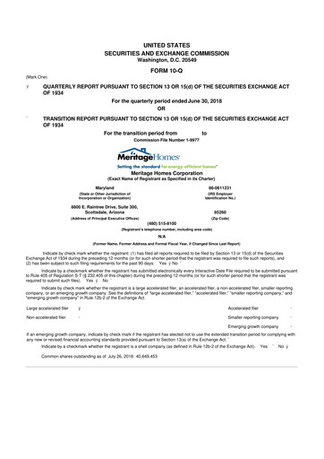 Thumbnail Meritage Homes 10-Q Quarterly Report FY2018 