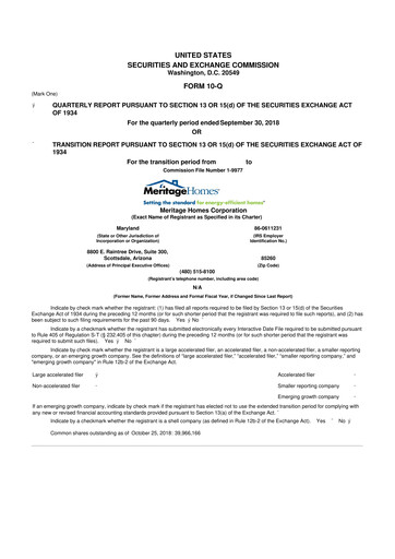 Thumbnail Meritage Homes 10-Q Quarterly Report FY2018 