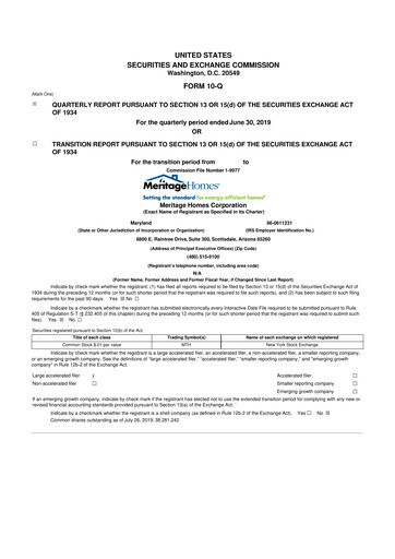 Thumbnail Meritage Homes 10-Q Quarterly Report FY2019 