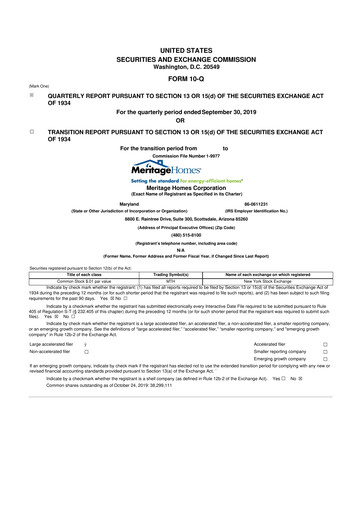Thumbnail Meritage Homes 10-Q Quarterly Report FY2019 