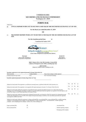 Thumbnail Meritage Homes 10-K Annual Report 2019