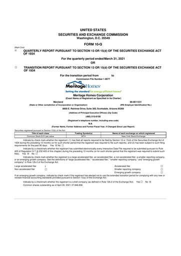 Thumbnail Meritage Homes 10-Q Quarterly Report FY2021 