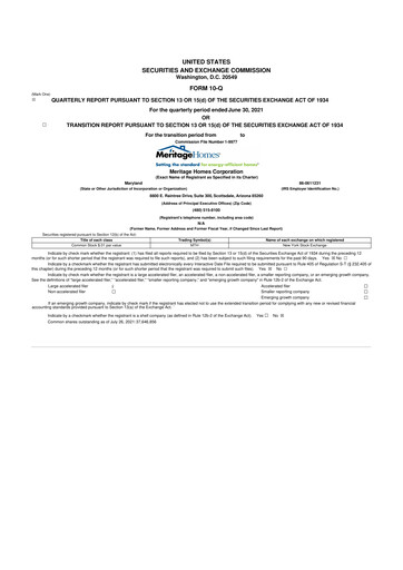 Thumbnail Meritage Homes 10-Q Quarterly Report FY2021 