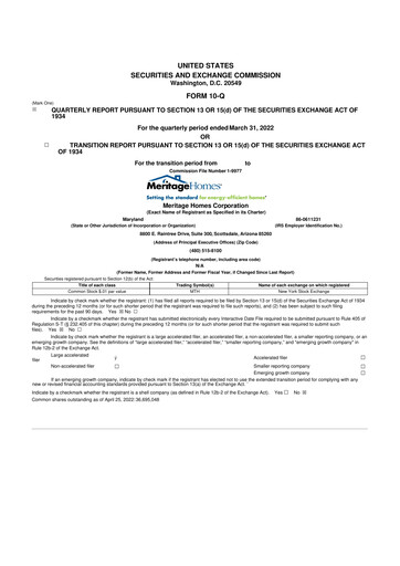Thumbnail Meritage Homes 10-Q Quarterly Report FY2022 