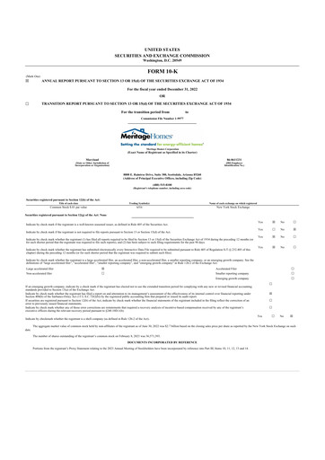 Thumbnail Meritage Homes 10-K Annual Report 2022