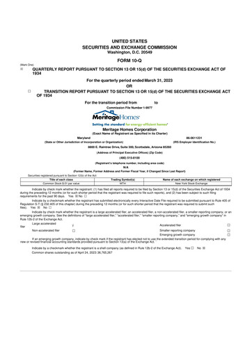 Thumbnail Meritage Homes 10-Q Quarterly Report FY2023 