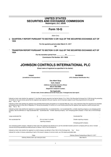 Miniature Johnson Controls
 10-Q Rapport trimestriel 2017 