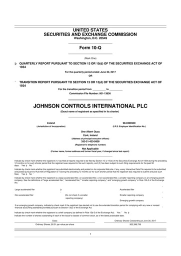 Miniature Johnson Controls
 10-Q Rapport trimestriel 2017 