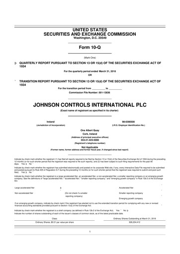 Miniature Johnson Controls
 10-Q Rapport trimestriel 2018 