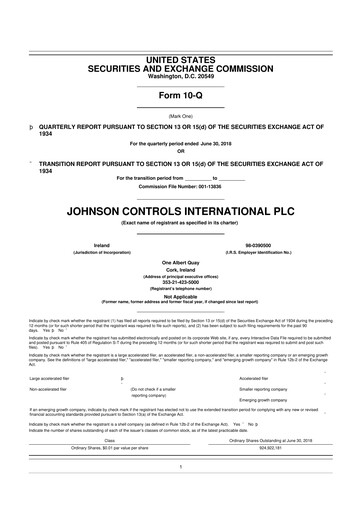 Miniature Johnson Controls
 10-Q Rapport trimestriel 2018 