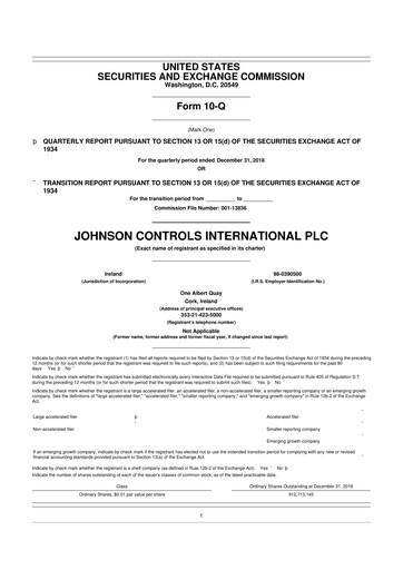 Miniature Johnson Controls
 10-Q Rapport trimestriel 2019 