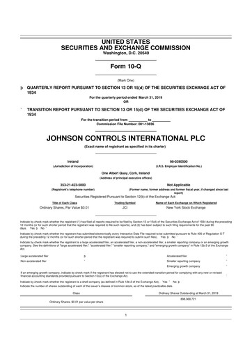 Miniature Johnson Controls
 10-Q Rapport trimestriel 2019 