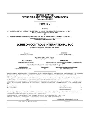 Miniature Johnson Controls
 10-Q Rapport trimestriel 2019 