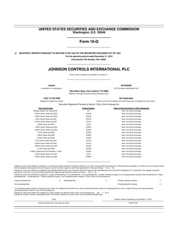 Miniature Johnson Controls
 10-Q Rapport trimestriel 2020 