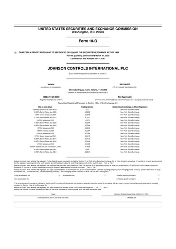 Miniature Johnson Controls
 10-Q Rapport trimestriel 2020 