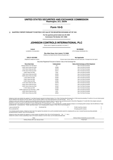 Miniature Johnson Controls
 10-Q Rapport trimestriel  