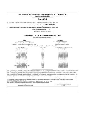 Miniature Johnson Controls
 10-Q Rapport trimestriel  