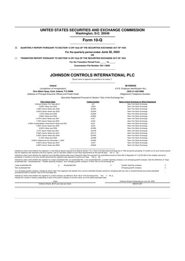 Miniature Johnson Controls
 10-Q Rapport trimestriel  