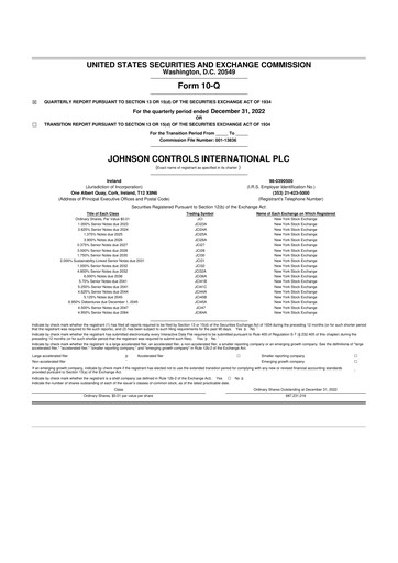 Miniature Johnson Controls
 10-Q Rapport trimestriel 2023 