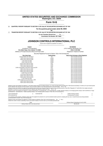 Miniature Johnson Controls
 10-Q Rapport trimestriel 2023 