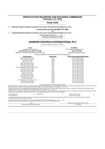 Miniature Johnson Controls
 10-Q Rapport trimestriel 2024 