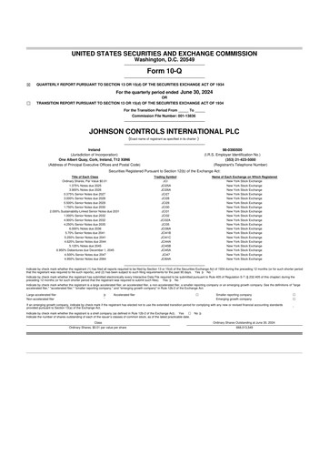 Miniature Johnson Controls
 10-Q Rapport trimestriel 2024 