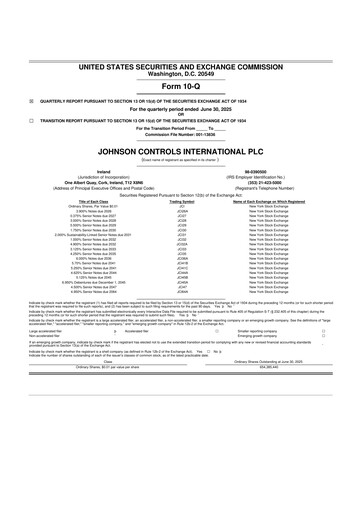 Miniature Johnson Controls
 10-Q Rapport trimestriel 2025 