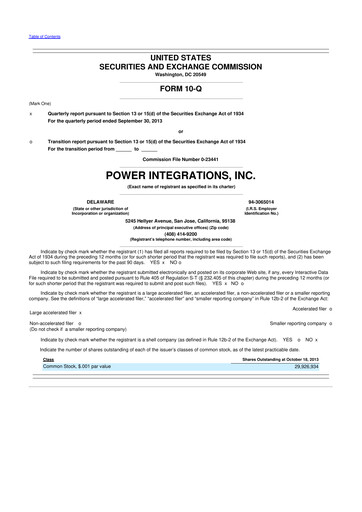 Miniature Power Integrations
 10-Q Rapport trimestriel 2013 