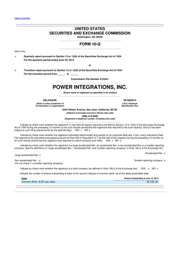Miniature Power Integrations
 10-Q Rapport trimestriel 2014 