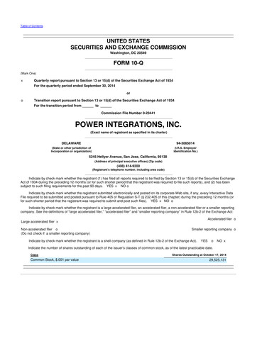 Miniature Power Integrations
 10-Q Rapport trimestriel 2014 