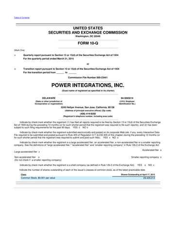 Miniature Power Integrations
 10-Q Rapport trimestriel 2015 