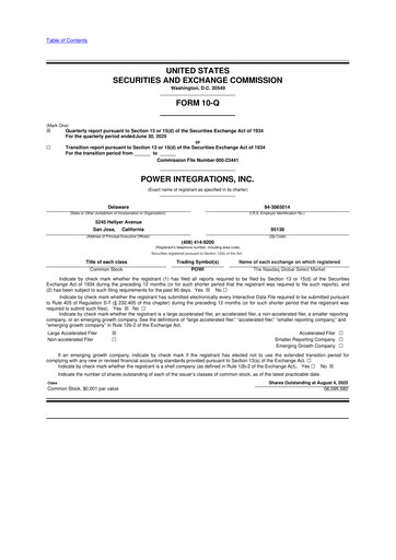 Miniature Power Integrations
 10-Q Rapport trimestriel 2025 