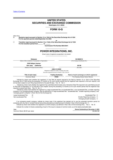 Miniature Power Integrations
 10-Q Rapport trimestriel 2025 