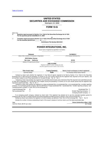 Thumbnail Power Integrations
 10-Q Quarterly Report FY 