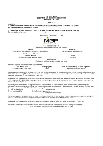 Vorschaubild MGP Ingredients 10-Q Quartalsbericht  