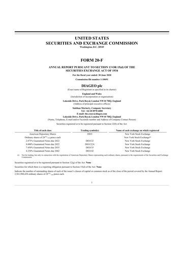 Miniature Diageo 20-F Rapport annuel 2020