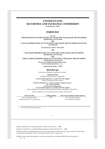 Miniature Diageo 20-F Rapport annuel 2024