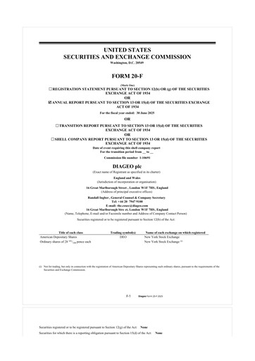 Miniature Diageo 20-F Rapport annuel 2025